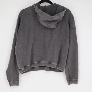 Aerie Women's Ribbed Cropped Hoodie Charcoal Gray Size Small Oversized Casual thumbnail 7
