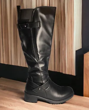 Dream Paris Black Knee High Riding Boots Side Zipper Buckles 1.25 inch Heel Sz 5 thumbnail 8