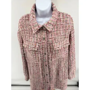 Avec Les Filles Pink Tweed Jacket Long Sleeve Button Front Womens Size L thumbnail 5