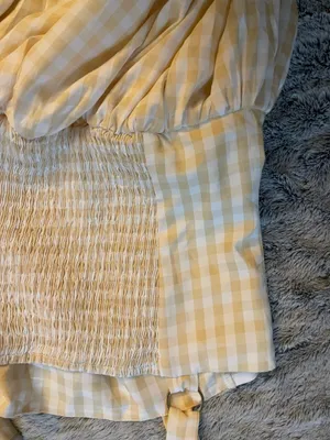 GINGHAM yellow summer corset laced midi dress with pockets thumbnail 6