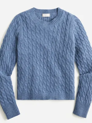 J. Crew Women's Dusty Blue Cable-Knit Crewneck Sweater thumbnail 1