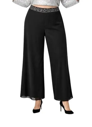 JR Nites Palazzo Pants Womens Size 12 Black Beaded Sheer Wide Leg Evening 1990s thumbnail 1