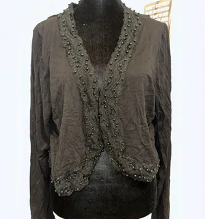 Vintage Black Beaded Long Sleeve Bolero cardigan size xl thumbnail 1