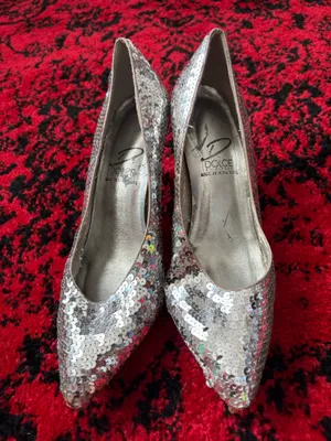 Silver Vintage Sequin Heels Size 10 thumbnail 12