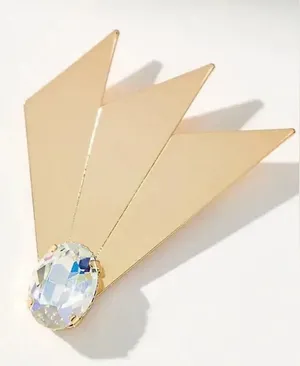 Angular Crystal Brooch By Anthropologie 14k Gold-Plated Pin thumbnail 1