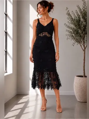 Just Me Women'S Sleeveless V-Neck Floral Crochet Bodycon Maxi Dress thumbnail 2