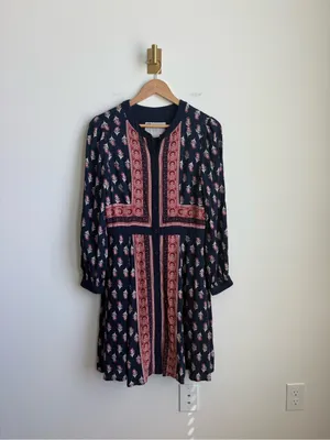 Gal Meets Glam Woodblock Print Button Front Midi Dress Size 10 thumbnail 6