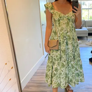 Abercrombie & Fitch Green White Floral Midi Dress thumbnail 2