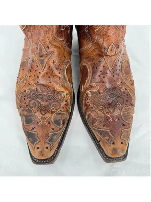 Sterling River Cowboy Boots Brown Leather Embroidery 11” Shaft Western Size 6.5 thumbnail 4