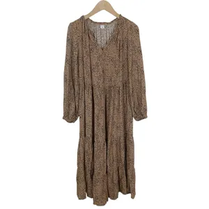 Old Navy Animal Print Tiered Midi Swing Dress Size XS Tan and Black thumbnail 2