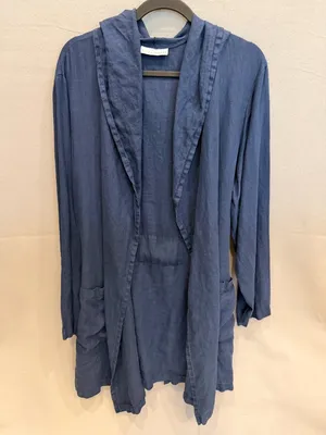 Bryn Walker 100% Linen Hooded Wrap Jacket‎ Cardigan Made in USA XL Lagenlook thumbnail 3
