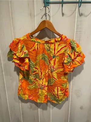Cute orange creamsicle tropical ruffle sleeve crop top Haute Hippie thumbnail 7