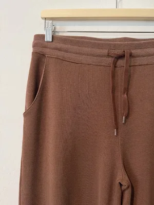 American Tall Waffle Knit Wide Leg Pants Size Medium Extra Tall Brown Lounge thumbnail 3