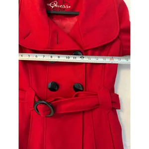 Guess Red Double Breasted Belted Pea Coat Women Size S Rouge Wool Blend Jacket thumbnail 6