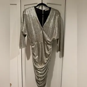 Alice + Olivia Shiny Silver Wrap Dress thumbnail 4