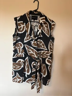 Who What Wear Black Brown Leaf-Print Sleeveless vest and short set thumbnail 4