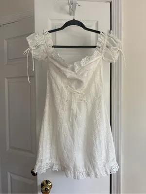 For Love & Lemons Anabelle White Eyelet Lace Up Puff Sleeve Mini Dress Size M thumbnail 6