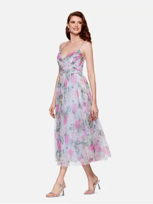 Betsy & Adam Petite Pleated Tulle Midi Dress thumbnail 3