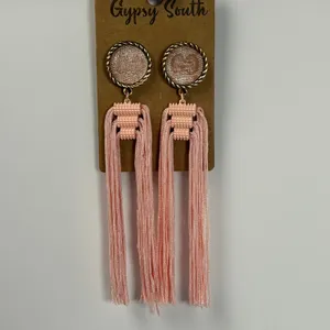Gypsy South Pink Tassel Statement Drop Earrings Gold Tone Boho Fringe‎ New thumbnail 2