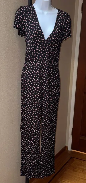 Free People Mia Empire-Waist Short Sleeve Jumpsuit Itsy Floral Black Women’s 4 thumbnail 1