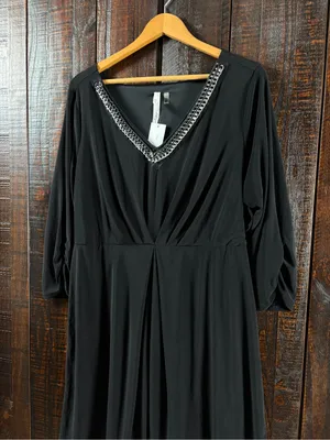 NY Collection Black V-Neck Jersey Dress with Chain Trim NWT 1X thumbnail 5