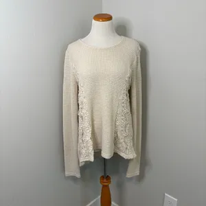 ANDTHEWHY Womens Cream Waffle Knit Lace Panel Long‎ Sleeve Top Small thumbnail 2