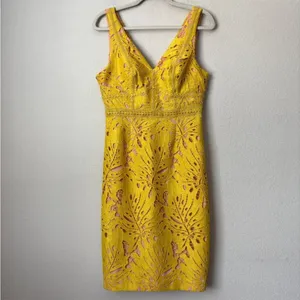 Anthropologie Maeve Lace‎ Gardenia Sheath V-Neck Yellow Dress size 4 thumbnail 4