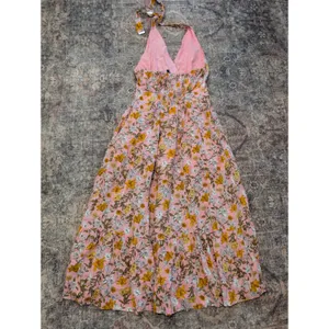 GB Made & Crafted Pink Floral Halter Maxi Dress Smocked Back Tiered Sun Dress thumbnail 5