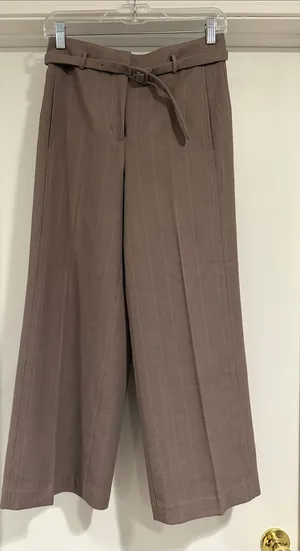 Ann Taylor Taupe Wide-Leg Cropped Pants with Belt thumbnail 1