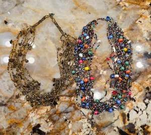 vintage handcrafted multi-strand necklaces colorful glass Stone beads thumbnail 1