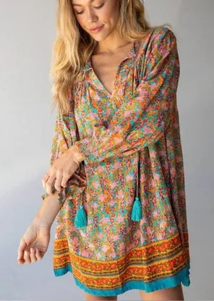 Natural Life Dara V-Neck Boho Tunic Dress Floral Tassel Womens Size Medium NWT thumbnail 1