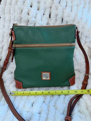 Dooney & Bourke Emerald Green Pebbled Leather Shoulder Bag with Brown Trim thumbnail 3