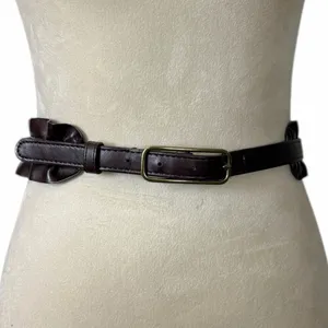 Gap Y2K Faux Leather Brown Ruffle Antique Gold Buckle Belt Women’s Size Medium thumbnail 2