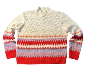 St Johns Bay Womens Mock Neck Fair Isle Cable Knit Sweater Cream Red Large thumbnail 1