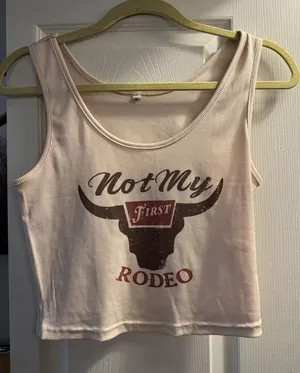 Not My First Rodeo Cream Graphic Rib Tank Top thumbnail 1