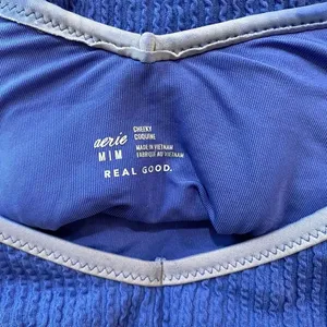 Aerie Real Good Blue Textured Cheeky Bikini Bottom Medium Crinkle Swim thumbnail 5