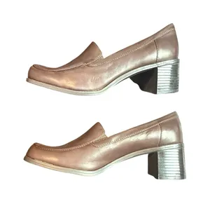 Croft & Barrow Chantal Brown Leather Block Heel Loafers Size 8 Med thumbnail 1