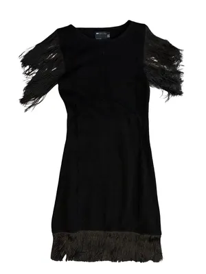 ASOS Black Fringe Sleeve & Hem Mini Dress thumbnail 1