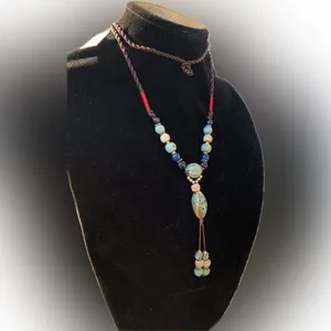 Tahari Elegant Beaded long y-drop Necklace with Blue and Brown Accents 36” thumbnail 2