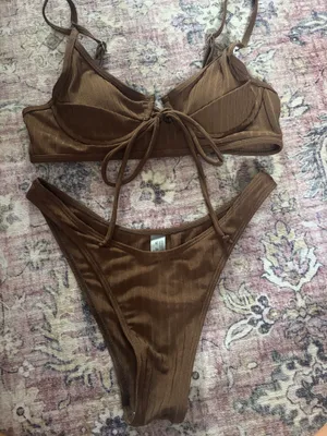 Shein Brown Ribbed Underwire Bathing suit Set thumbnail 1