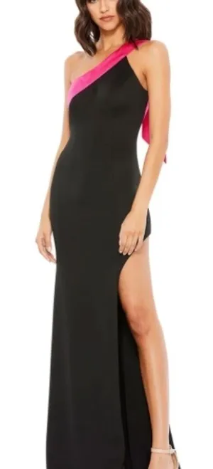 MAC DUGGAL Black GOwn Open Back Barbie Pink Detail Prom Formal Cocktail • size 0 thumbnail 1