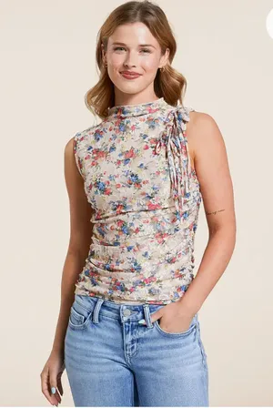 Willow + Root Floral Lace High Neck Tank Top thumbnail 1