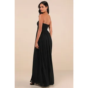 NWOT Lulu's Luxe Favorite Black Strapless Ruched Maxi Dress Women's Size XL thumbnail 2