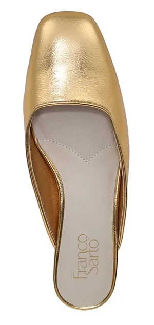 NEW Franco Sarto Women's Dayla Square Toe Block Heel Mules Gold Faux Leather thumbnail 1