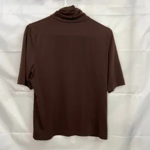 Rafaella women's brown cinched mock neck stretch lightweight neutral basic shirt thumbnail 6
