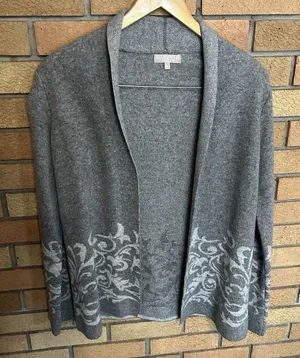 Benedetta B. Womens Open Front Cardigan Sweater Gray Print Size S Made in Italy thumbnail 1