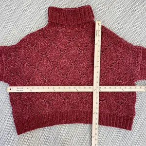 POL Chenille‎ Chunky Knit Turtleneck Crop Pullover Maroon Red Medium thumbnail 12