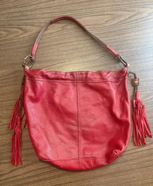 Lucky Brand VINTAGE Red Leather Tassel Shoulder Hobo Bag thumbnail 1