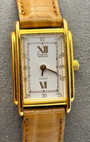 Guess Gold-tone Rectangular Case Leather Women’s Quartz Watch Working thumbnail 1