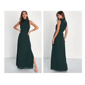 Lulus Classic Elegance Emerald Chiffon Sleeveless Mock Neck Maxi Dress Small thumbnail 2